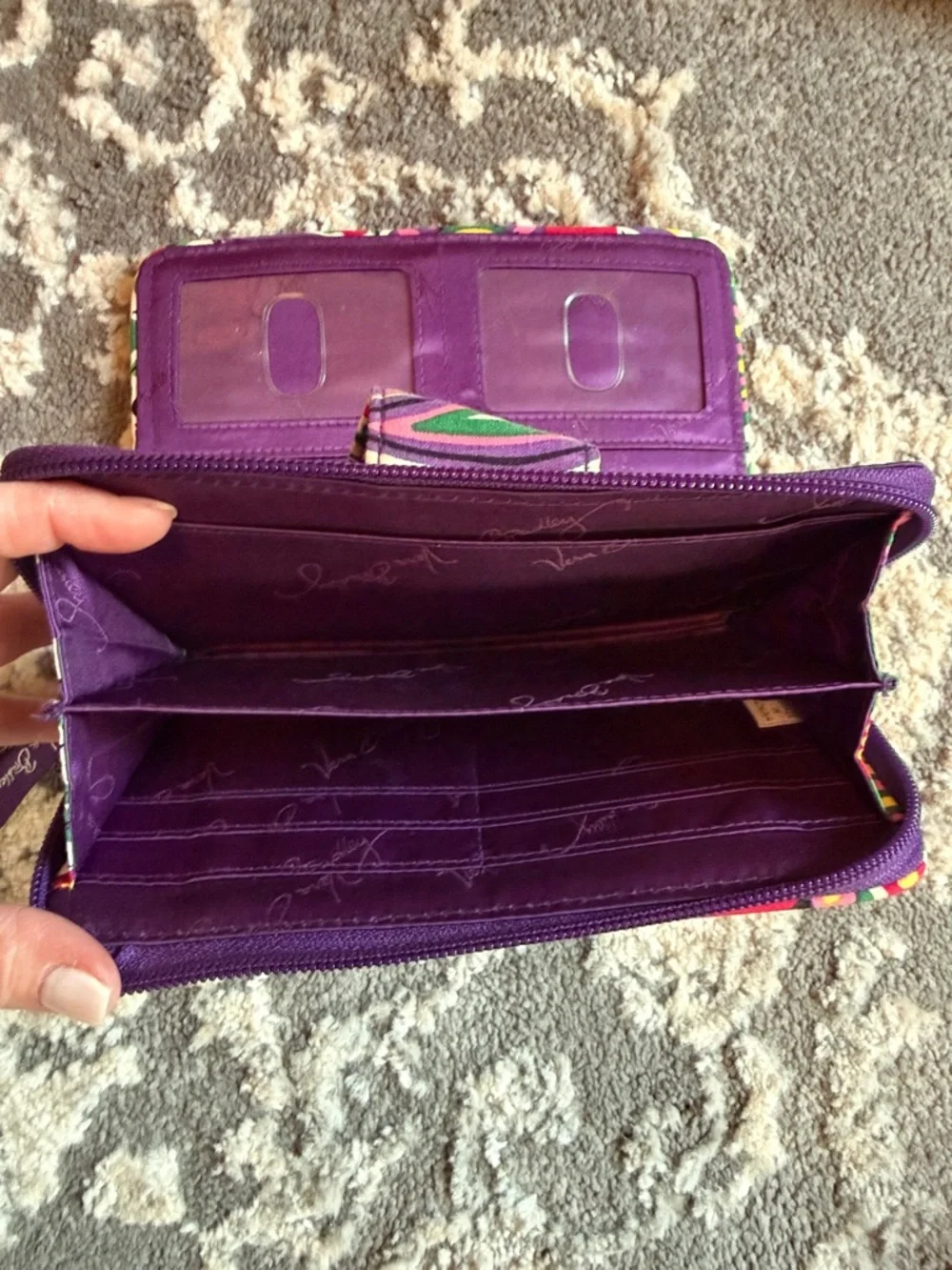 Vera Bradley Multicolor Floral Quilted Zip Wallet with Purple Trim - Picture 4 of 5